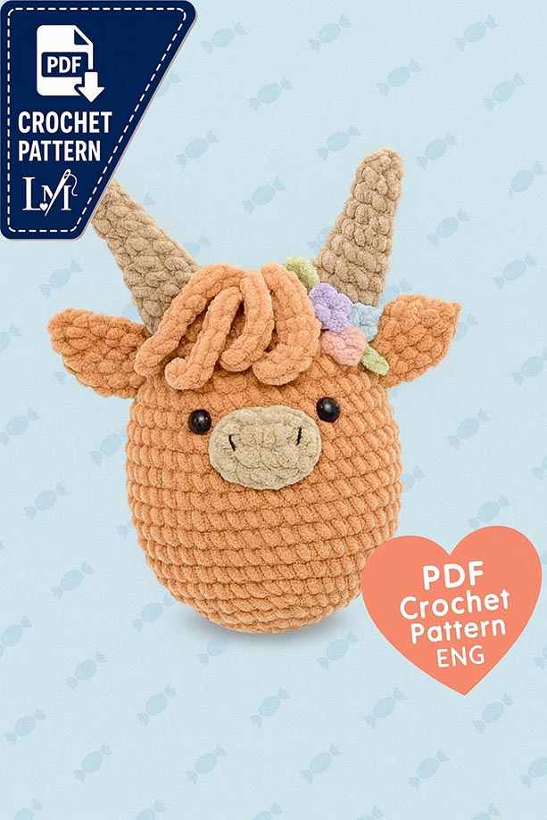 Highland Cow Crochet Pattern: Amigurumi Plush with Flower Crown (PDF)